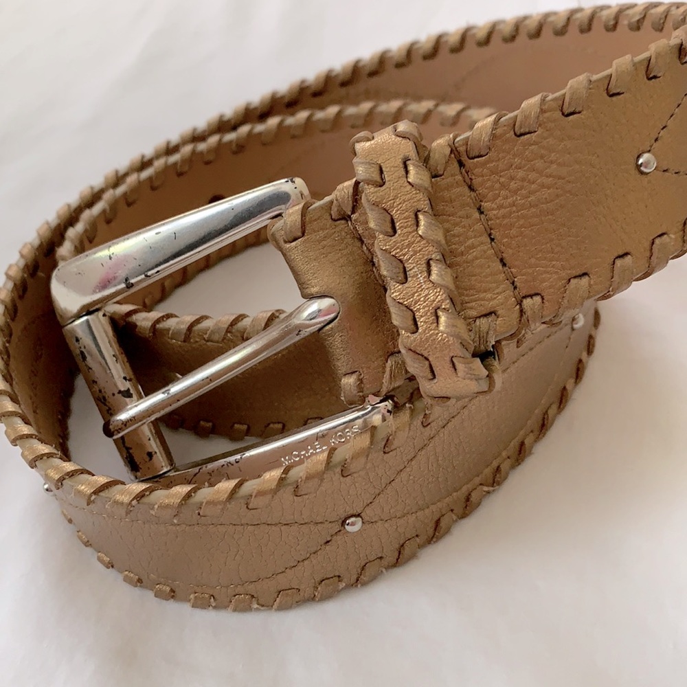 Michael Kors Vintage Leather Belt Metallic Bronze